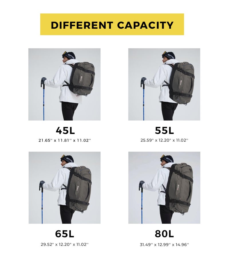 ubon حقيبة دفل كبيرة للرياضة والسفر من أوبون، حقيبة نهاية الأسبوع القابلة للتعبئة للرجال والنساء (رمادي، 65 لتر) - Image 2